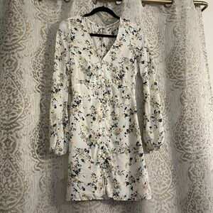 Abercrombie & Fitch White Floral V-Neck Mini Dress | Size Small